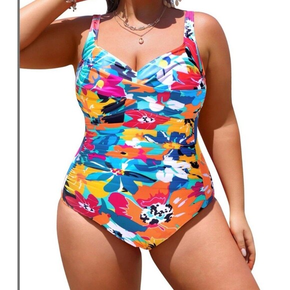 Women's swimsuit Slimming Lace-Up Back One Piece Swimsuit Floral plus size 18W - Picture 1 of 11